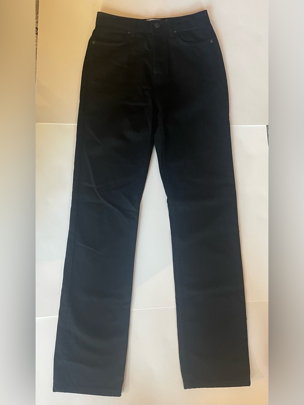 Reformation Black Cotton Straight-Leg Long Button Fly Jeans